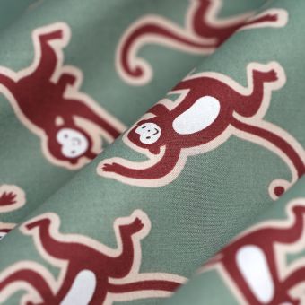 Tissu popeline coton singe Kikouk kaki