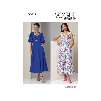 Patron Vogue V2025B5 Femme Robe ajustée et évasée 36 au 44