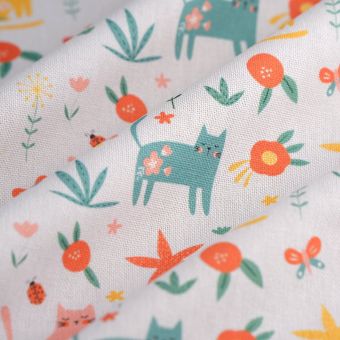 Tissu bachette chat folk multicolore