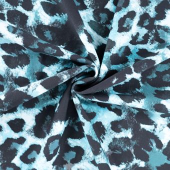 Tissu french terry imprimé digital léopard bleu