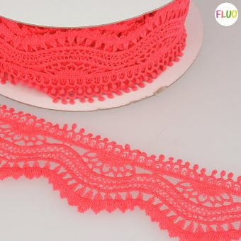Ruban guipure vague 60mm rose fluo