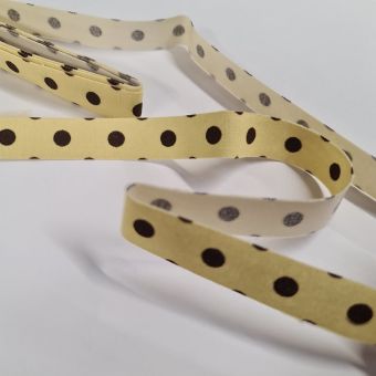 Ruban 1,5 cm x 2m thermocollant jaune à pois marron