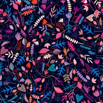 Tissu popeline de viscose Dashwood motifs fleurs fantaisies noir