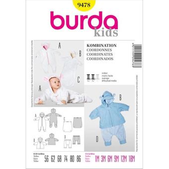 Patron Burda 9478 Kids Coordonnés de 1 à 18 mois