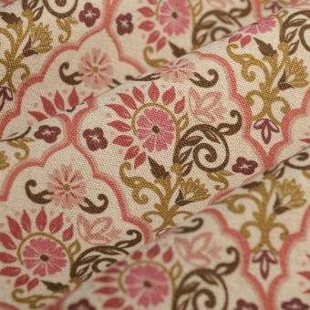 Tissu bachette lin coton médaillon rose