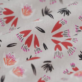 Tissu cretonne Nina fleurs beige