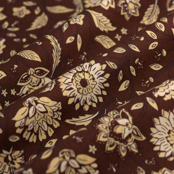 Tissu popeline coton fleur Indienne chocolat