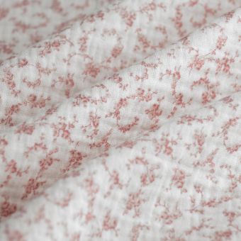 Tissu double gaze mini floral rose écru