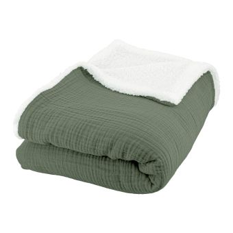 Plaid sherpa et gaze de coton - 130 x 170 cm
