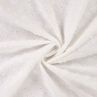 Tissu Broderie Anglaise 100% Coton Brodé Papillon