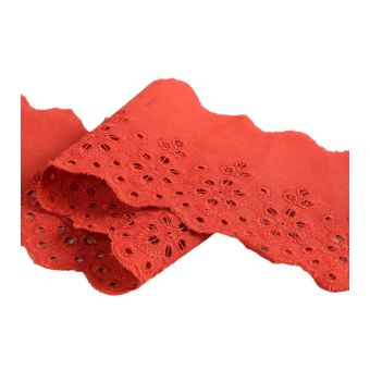 Bobine 14,6m broderie fleurs festonnée rouge hermès 70mm
