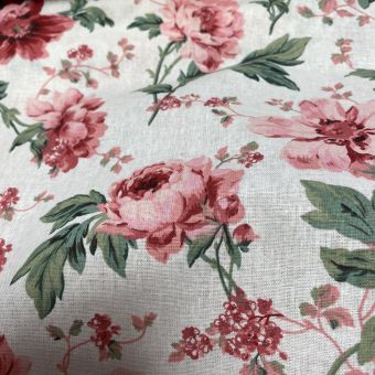 Tissu cretonne enduite fleur romantique rose