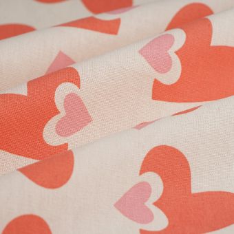 Tissu bachette coeur pop rouge