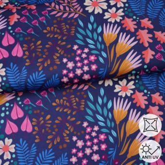 Tissu lycra et polyester recyclé maillot bain et sport jardin magique bleu foncé - Albstoffe