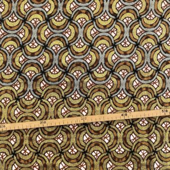 Tissu Wax pailleté marron imprimé Demi-cercles - 50x120cm
