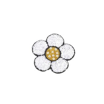 Ecusson thermocollant fleur sequins blanc 6x5,5cm