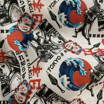 Tissu coton imprimé animé Tokyo multico