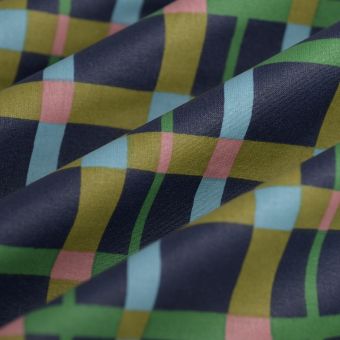 Tissu cretonne enduite carreaux Fernand bleu