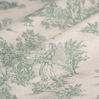 Tissu cretonne pastorale vert lin 