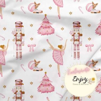 Tissu French Terry Noël Casse Noisette rose vendu par mètre