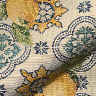 Tissu jacquard gobelin premium carreaux ciment portugal citrons