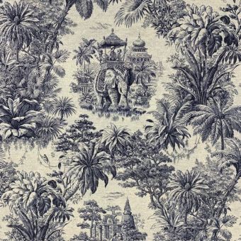 Toile de jouy lin imp tropical marine