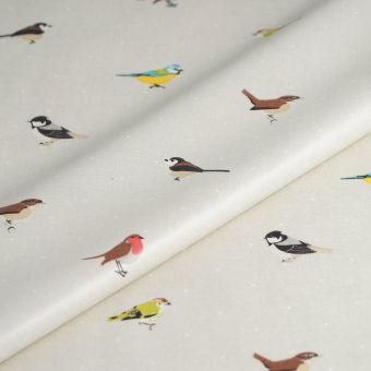Tissu enduit épais oiseaux multicolores