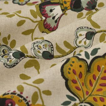 Tissu bachette linen look rose Indienne multicolore