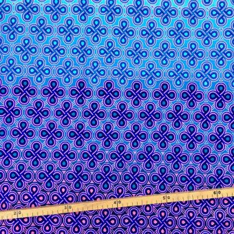 Tissu Wax pailleté dégradé bleu rose poudré imprimé Noeuds - 50x120cm