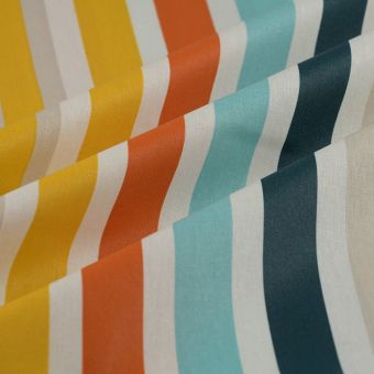 Tissu cretonne imprimé enduite rayure gris 