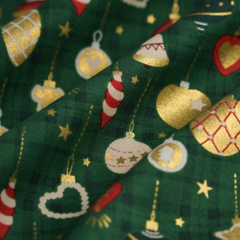 Tissu cretonne de Noël tartan décorations vert 