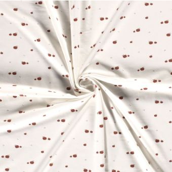 Tissu jersey de coton elasthanne pommes écru