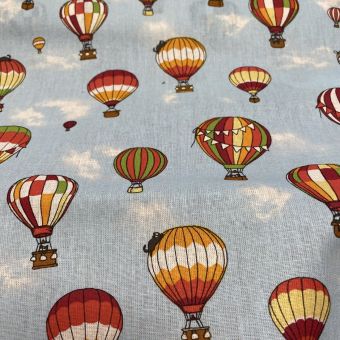 Tissu cretonne imprimé montgolfière bleu
