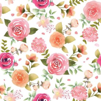 Tissu Impermeable Roses Aquarelle Printemps, coupon 1m x laize (155cm)