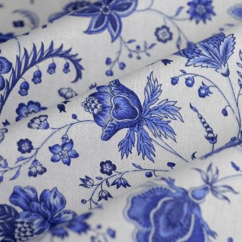 Tissu cretonne holi bleu blanc 