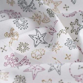 Tissu popeline coton blanc voie lactée 