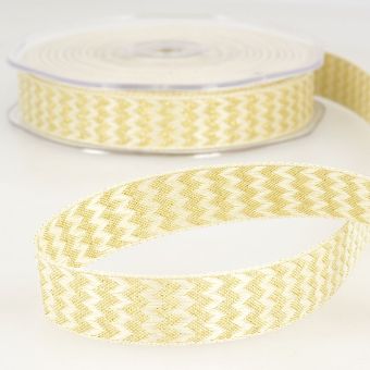 Ruban zig zag écru et doré 38 mm