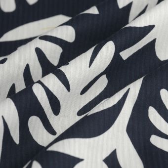 Tissu Seersucker feuille xl blanc marine