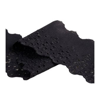 Bobine 14,6m broderie fleurs festonnée noir 70mm