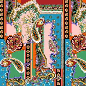 Tissu Popeline viscose patchwork foulard cachemire multico