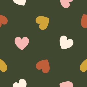 Tissu popeline viscose olive cœurs multicolore