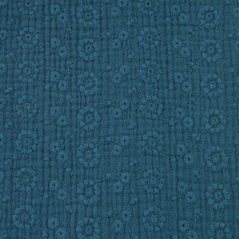 Tissu Double gaze broderie anglaise bleu