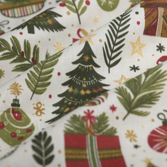 Tissu cretonne de Noël jolie déco multicolore