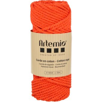 Pelote corde macramé coton torsadée orange 4mmx33m 250g