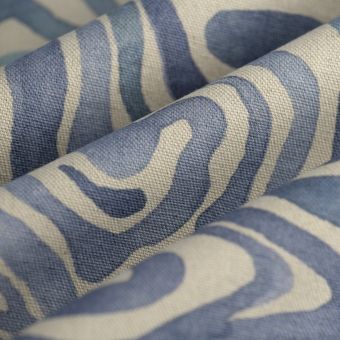 Tissu bachette lin coton vague bleu