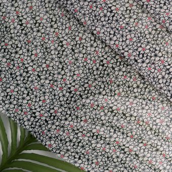 Tissu voile polyester Georgette fleurs blanc noir
