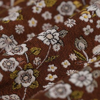 Tissu jacquard fleur passion rouge