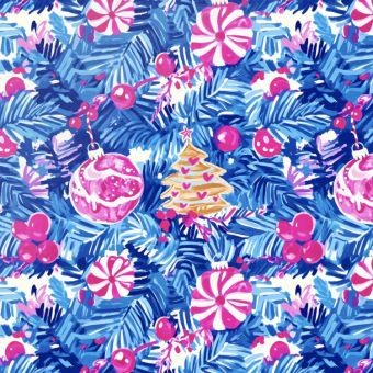 Tissu French Terry Noel Sapin Bleu Aquarelle, coupon 1m x laize (145cm)