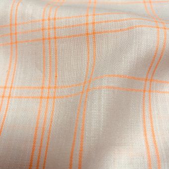 Tissu coton carreaux tartan blanc et orange fluo