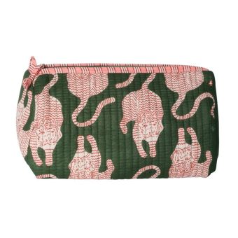 Trousse block print panthère rose fond vert - 12x20cm